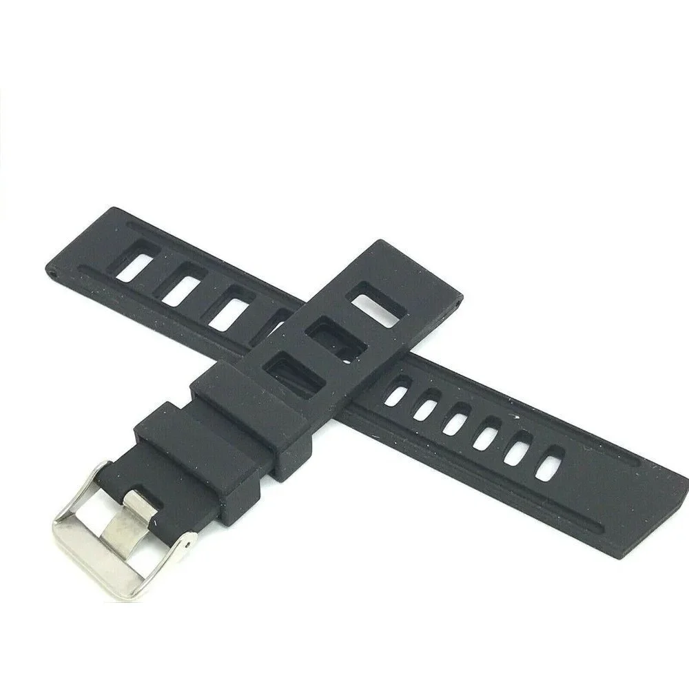 Men's Watch Band Replacement Black Rubber Strap 22mm Lug Silver Tone Buc…